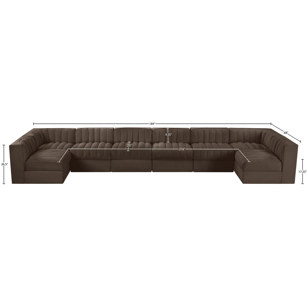 Rummi Brown Velvet Performance Fabric Upholstered 8 Piece Modular Sectional Sofa