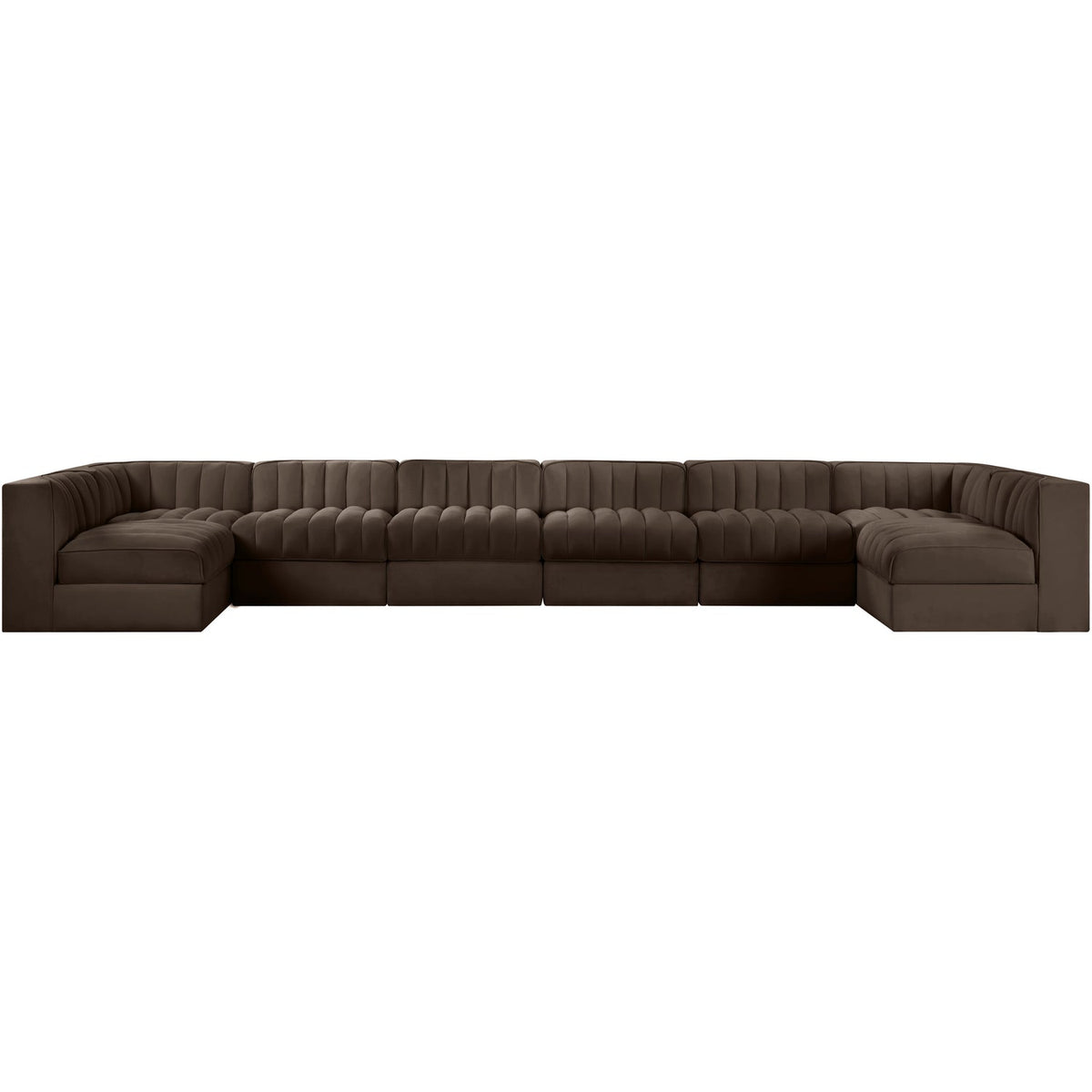 Rummi Brown Velvet Performance Fabric Upholstered 8 Piece Modular Sectional Sofa