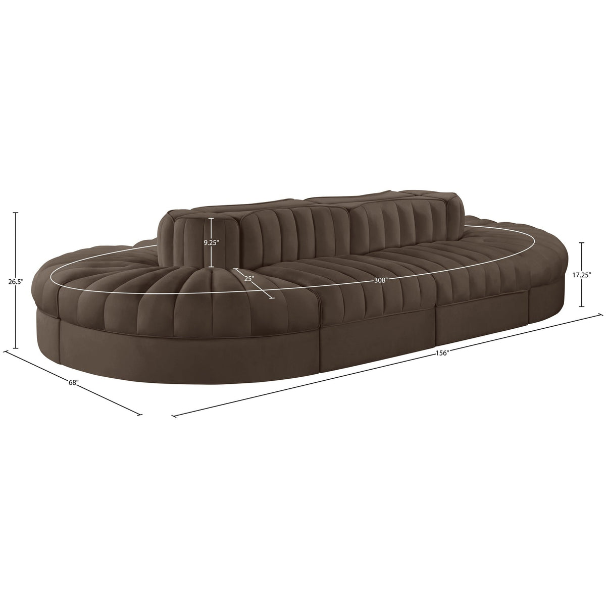 Rummi Brown Velvet Performance Fabric Upholstered 8 Piece Modular Sectional Sofa