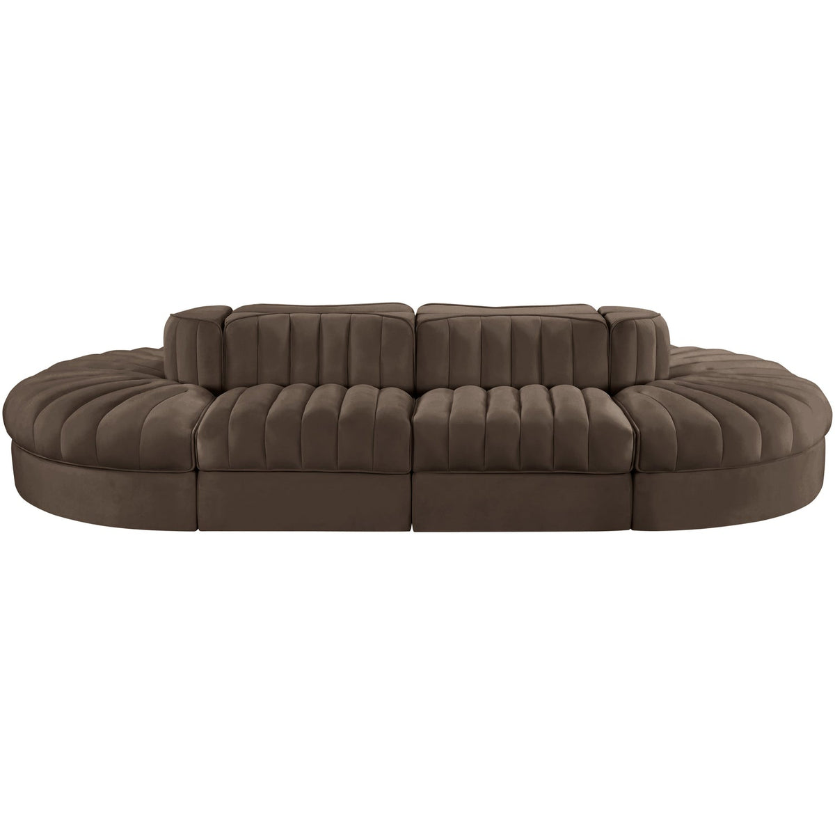 Rummi Brown Velvet Performance Fabric Upholstered 8 Piece Modular Sectional Sofa