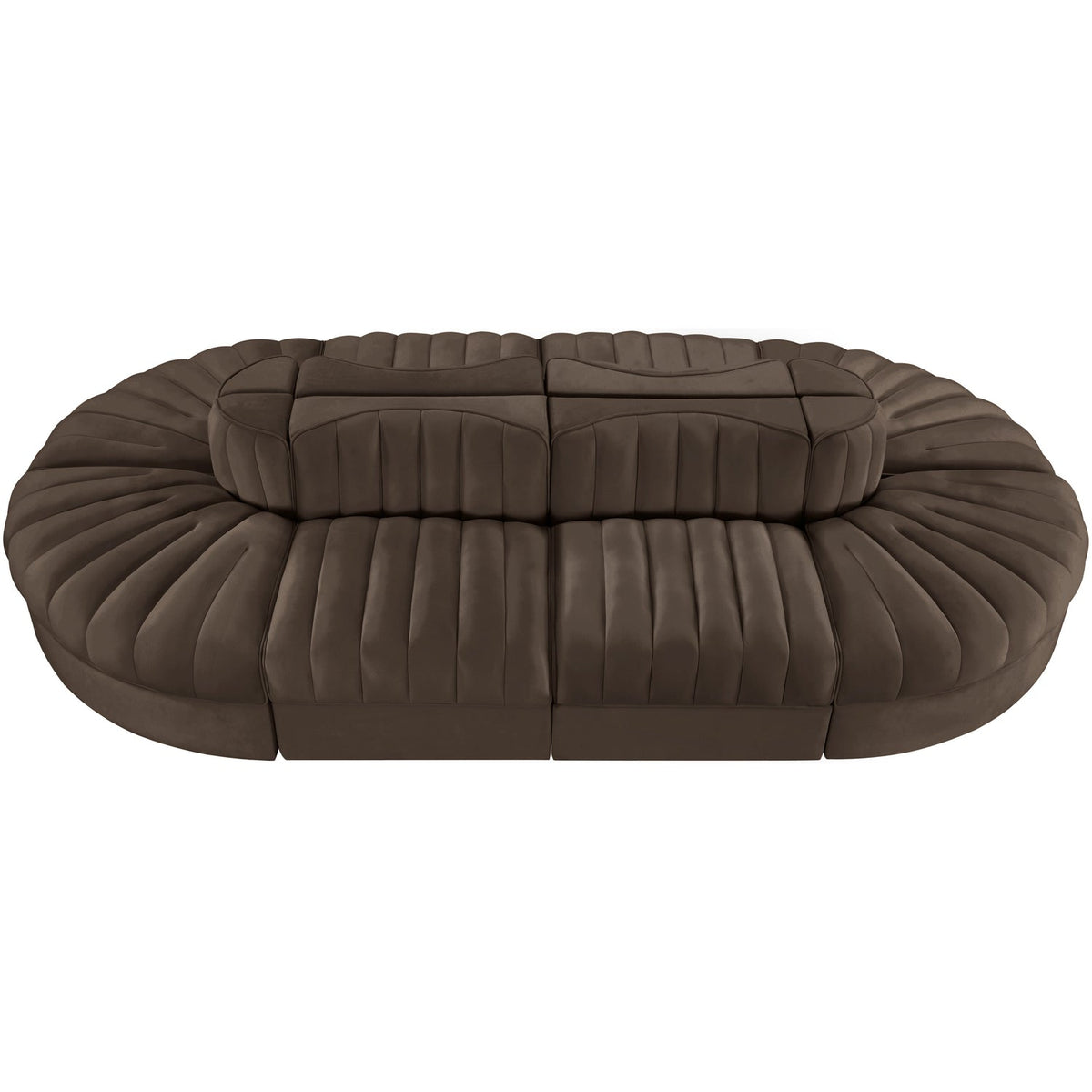 Rummi Brown Velvet Performance Fabric Upholstered 8 Piece Modular Sectional Sofa