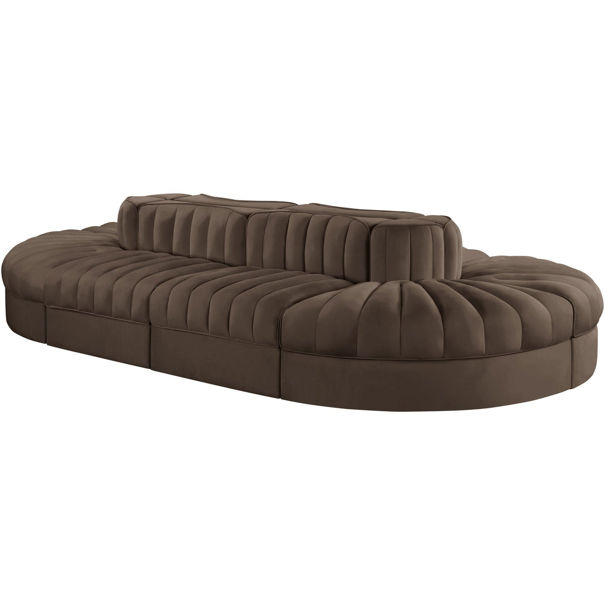 Rummi Brown Velvet Performance Fabric Upholstered 8 Piece Modular Sectional Sofa