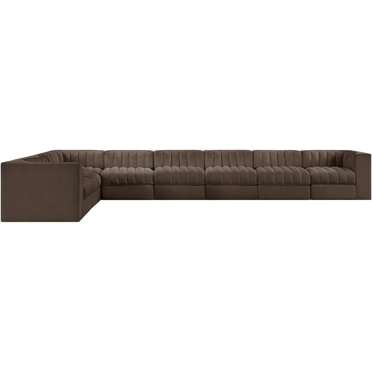 Rummi Brown Velvet Performance Fabric Upholstered 8 Piece Modular Sectional Sofa