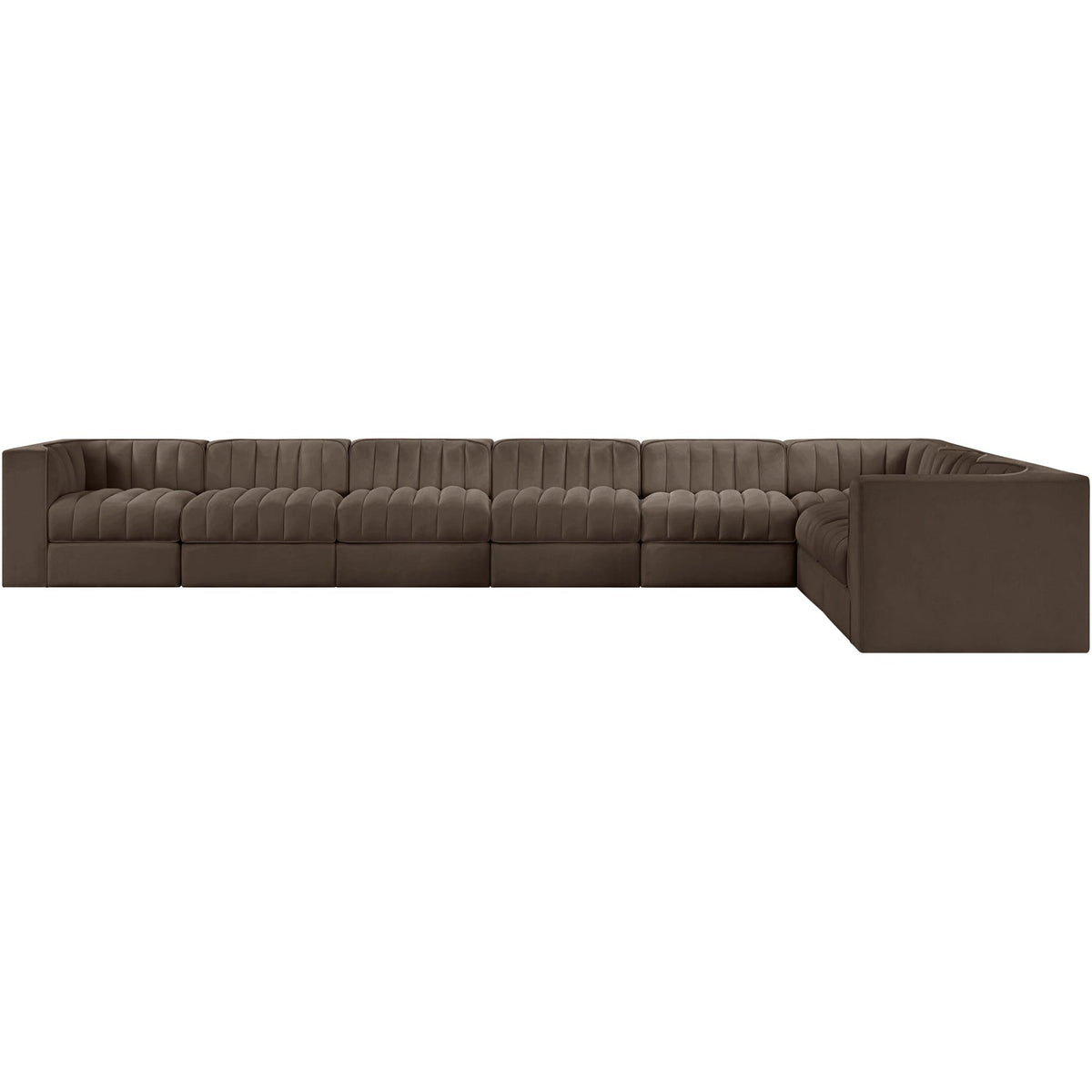 Rummi Brown Velvet Performance Fabric Upholstered 8 Piece Modular Sectional Sofa