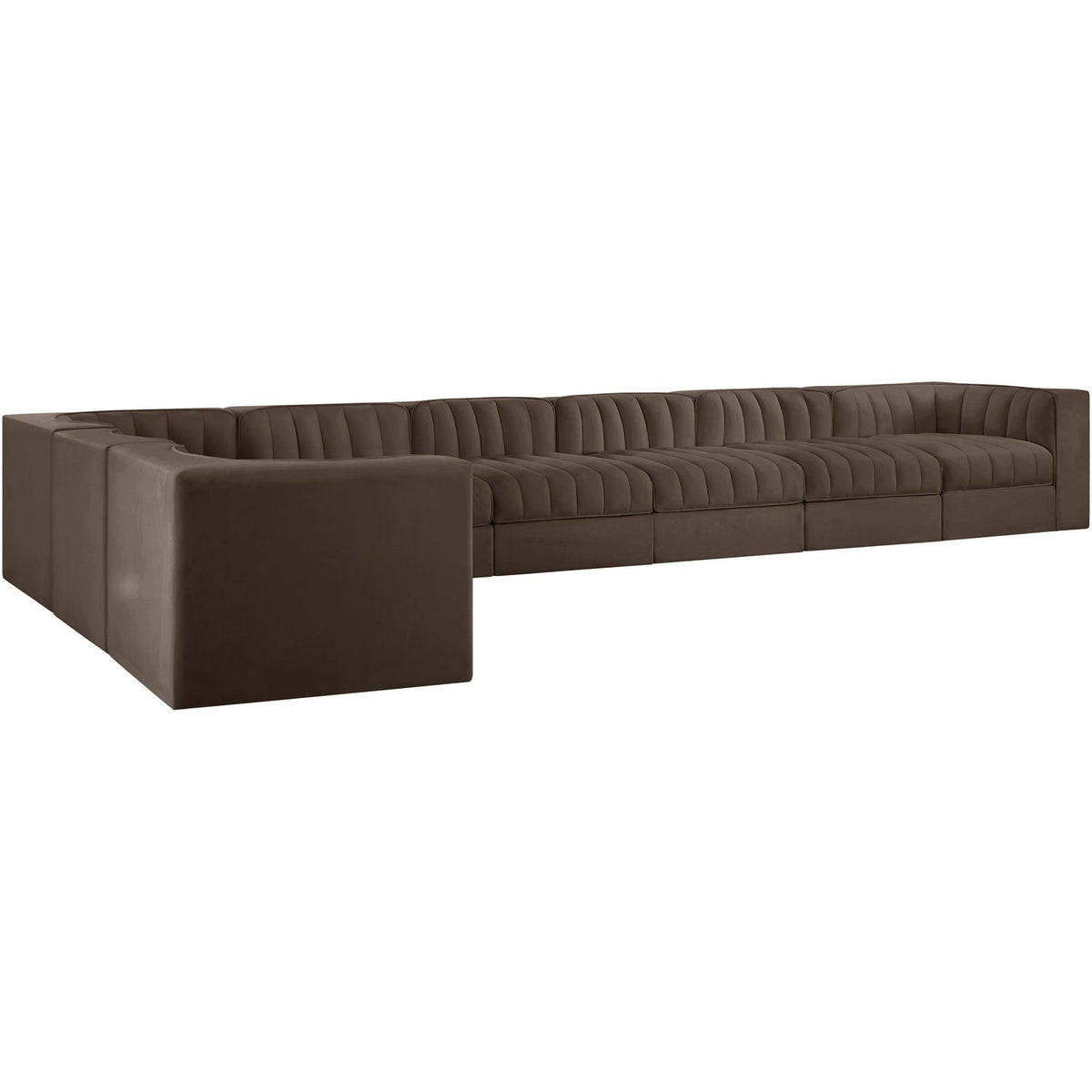 Rummi Brown Velvet Performance Fabric Upholstered 8 Piece Modular Sectional Sofa