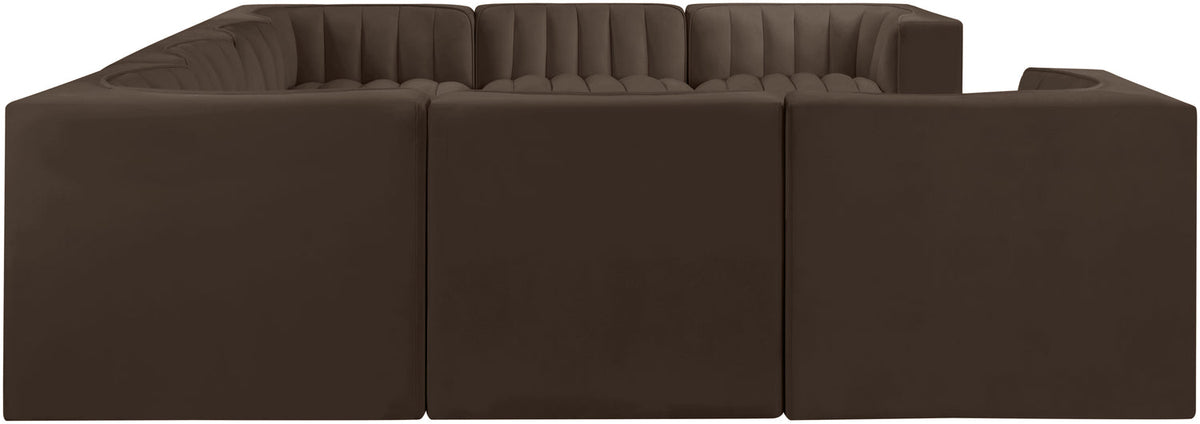 Rummi Brown Velvet Performance Fabric Upholstered Modular Sectional Sofa