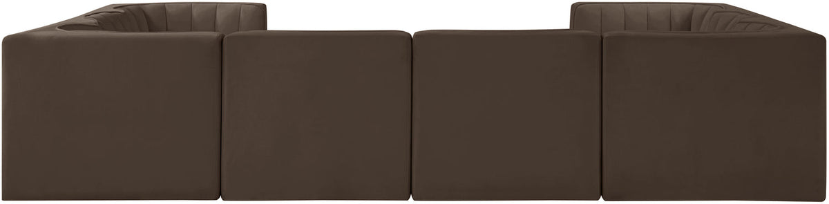 Rummi Brown Velvet Performance Fabric Upholstered Modular Sectional Sofa