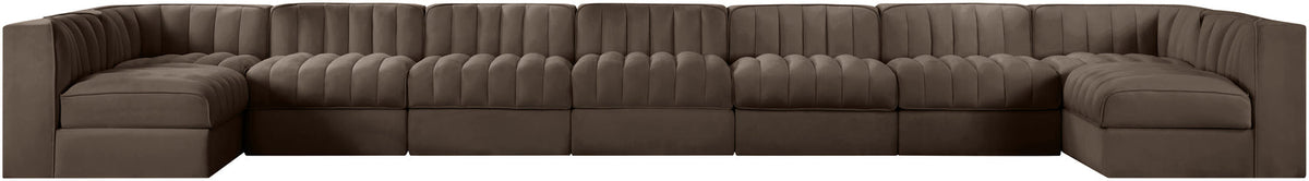 Rummi Brown Velvet Performance Fabric Upholstered 9 Piece Modular Sectional Sofa