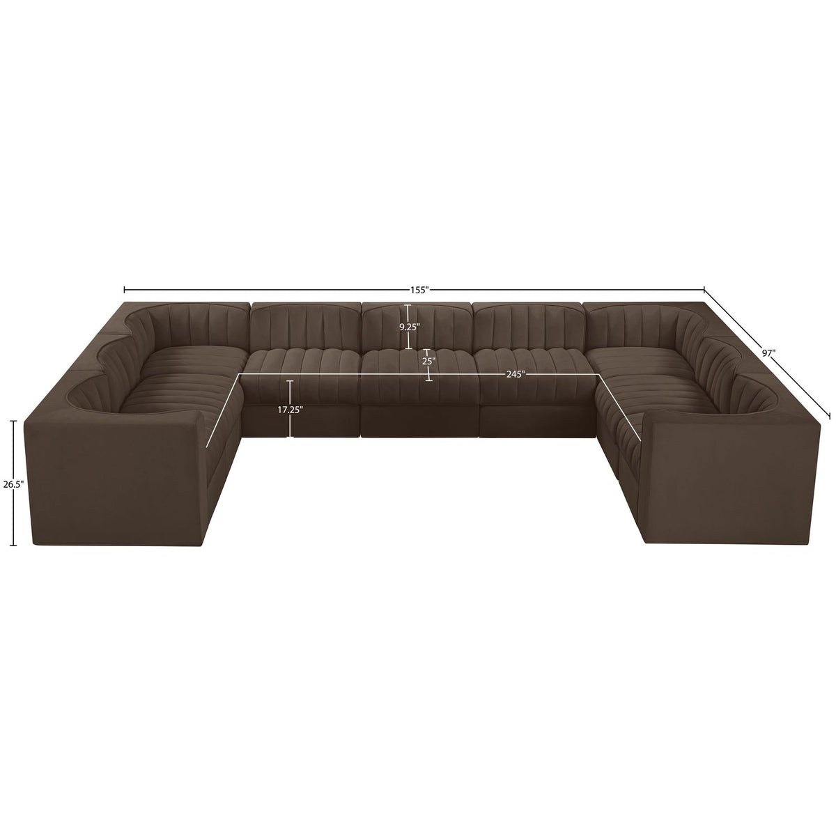 Rummi Brown Velvet Performance Fabric Upholstered 9 Piece Modular Sectional Sofa