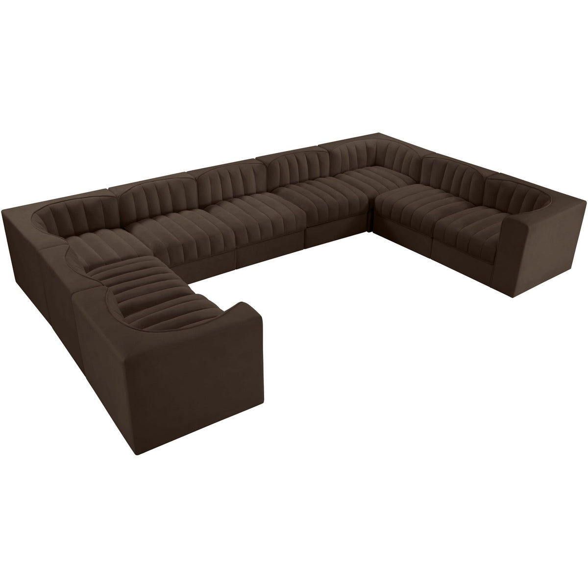 Rummi Brown Velvet Performance Fabric Upholstered 9 Piece Modular Sectional Sofa