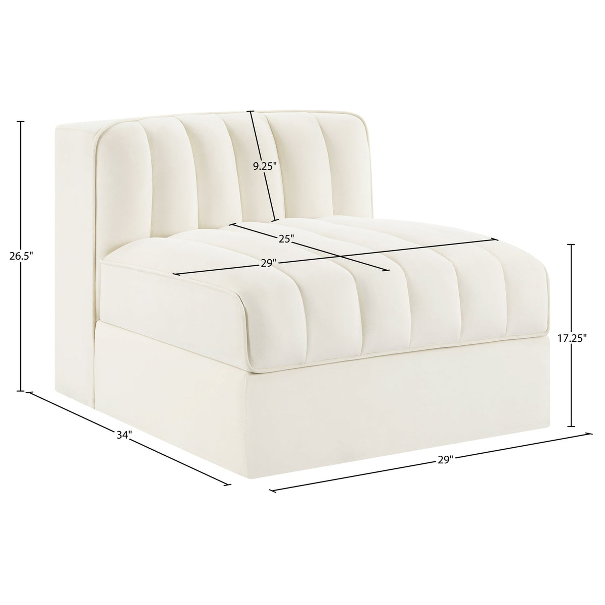 Rummi Cream Velvet Performance Fabric Upholstered Modular Chair