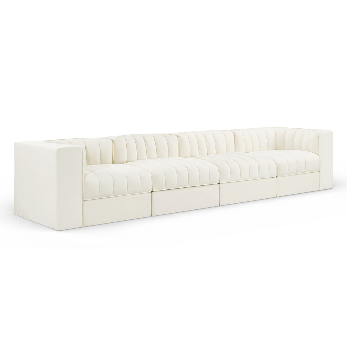 Rummi Cream Velvet Performance Fabric Upholstered 4pc. Modular Sofa in cream velvet, 126"W x 34"D, primary product view