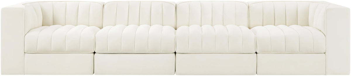 Rummi Cream Velvet Performance Fabric Upholstered 4 Piece Modular Sofa