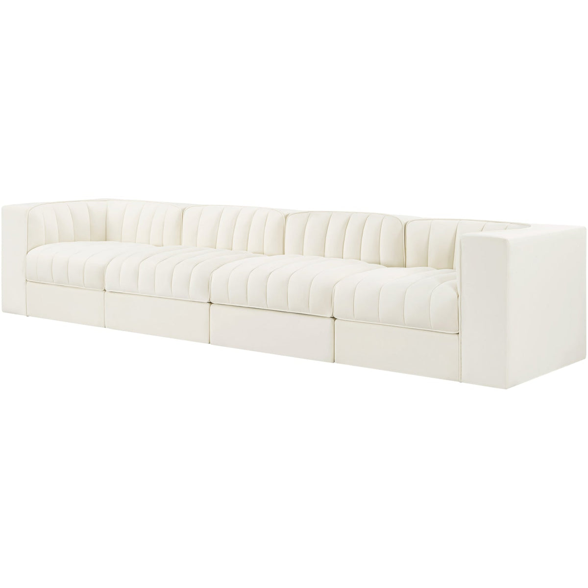 Rummi Cream Velvet Performance Fabric Upholstered 4 Piece Modular Sofa