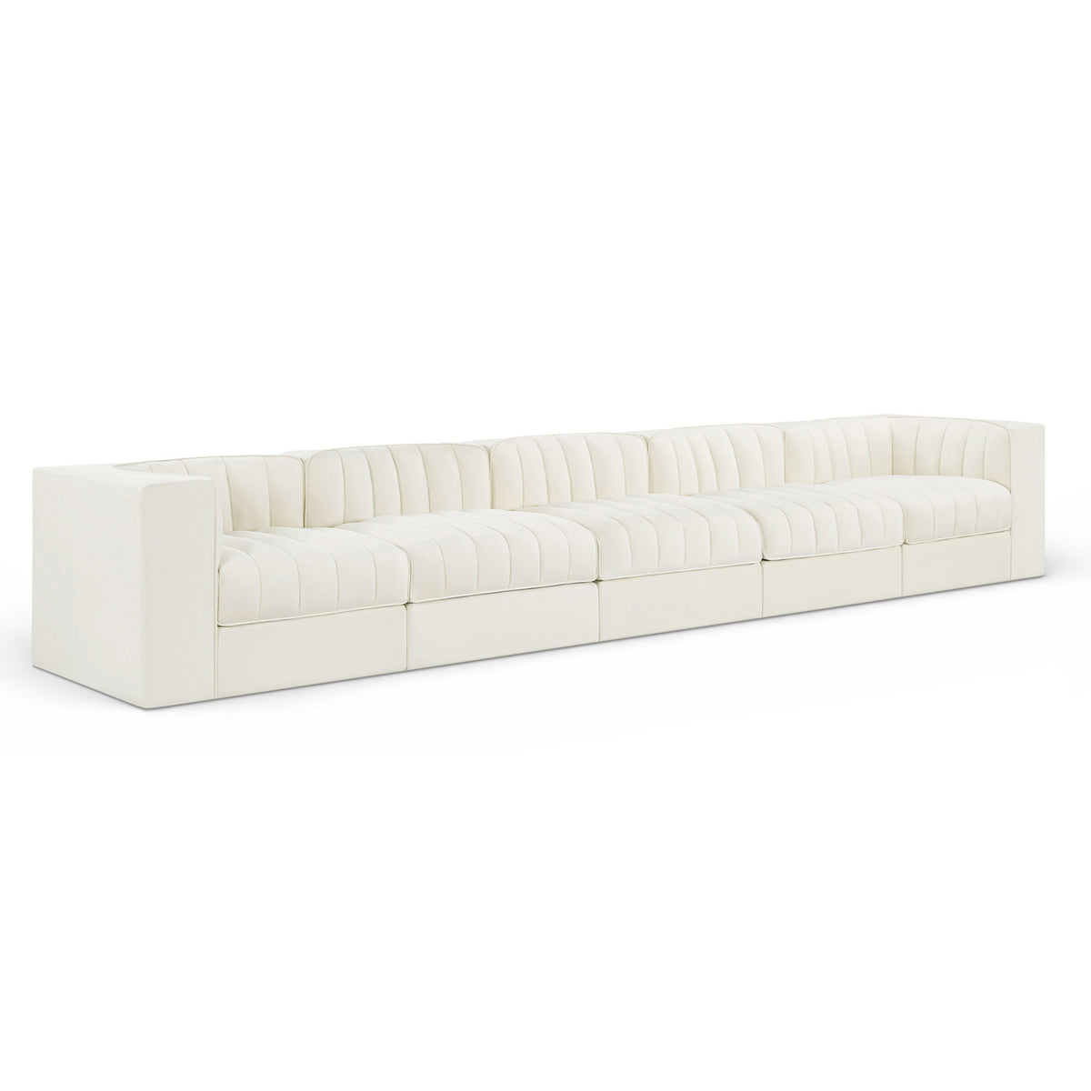 Rummi Cream Velvet Performance Fabric Upholstered 5pc. Modular Sofa in cream velvet, primary product view