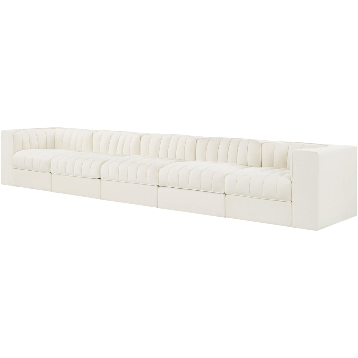 Rummi Cream Velvet Performance Fabric Upholstered 5 Piece Modular Sofa