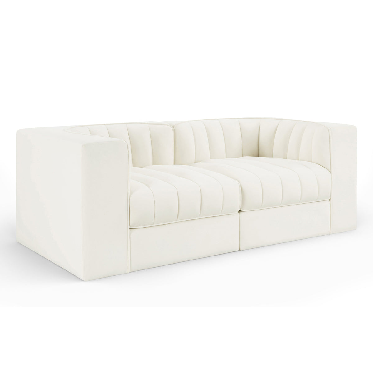 Rummi Cream Velvet Performance Fabric Upholstered 2pc. Modular Loveseat in cream velvet, 68"W x 34"D, primary product view