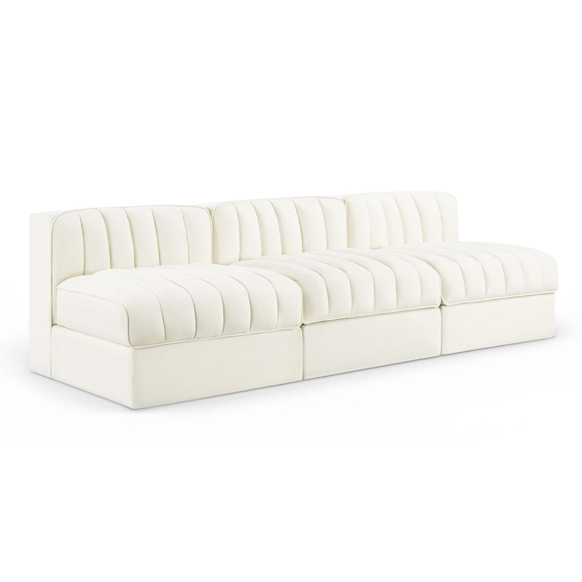 Rummi Cream Velvet Performance Fabric Upholstered 3pc. Modular Sofa in cream velvet, primary product view