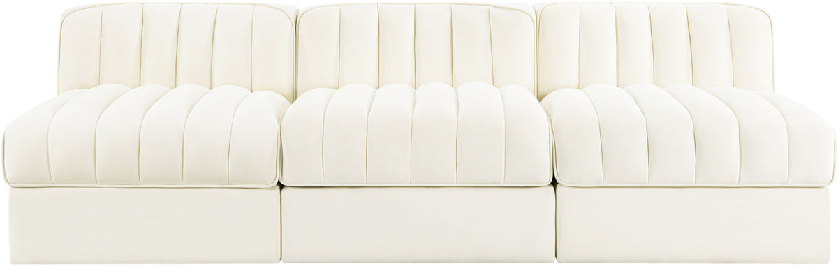 Rummi Cream Velvet Performance Fabric Upholstered 3 Piece Modular Sofa