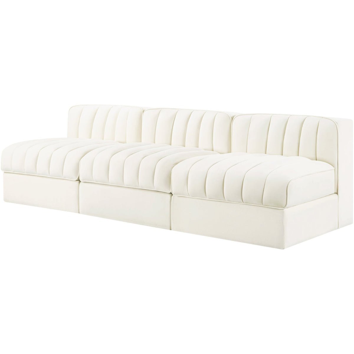 Rummi Cream Velvet Performance Fabric Upholstered 3 Piece Modular Sofa