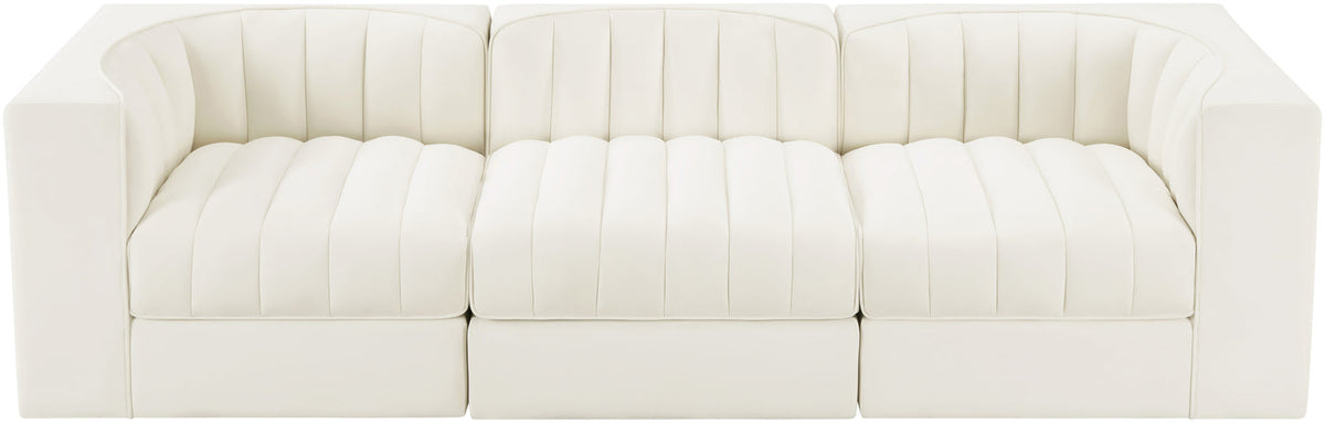 Rummi Cream Velvet Performance Fabric Upholstered 3 Piece Modular Sofa