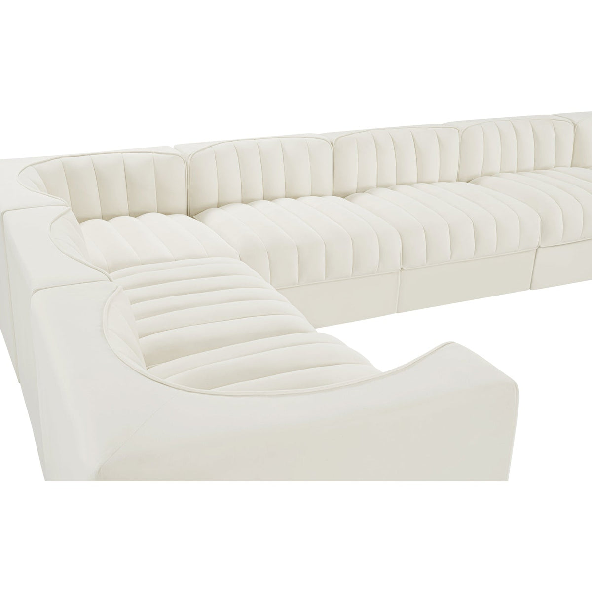 Rummi Cream Velvet Performance Fabric Upholstered 10 Piece Modular Sectional Sofa