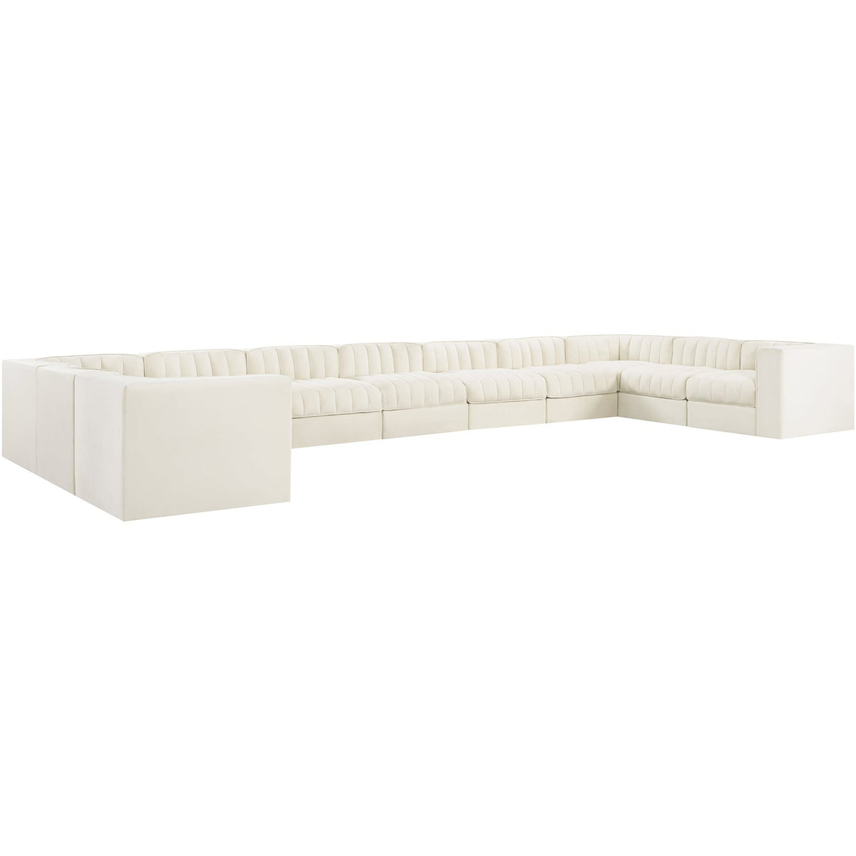 Rummi Cream Velvet Performance Fabric Upholstered 11 Piece Modular Sectional Sofa