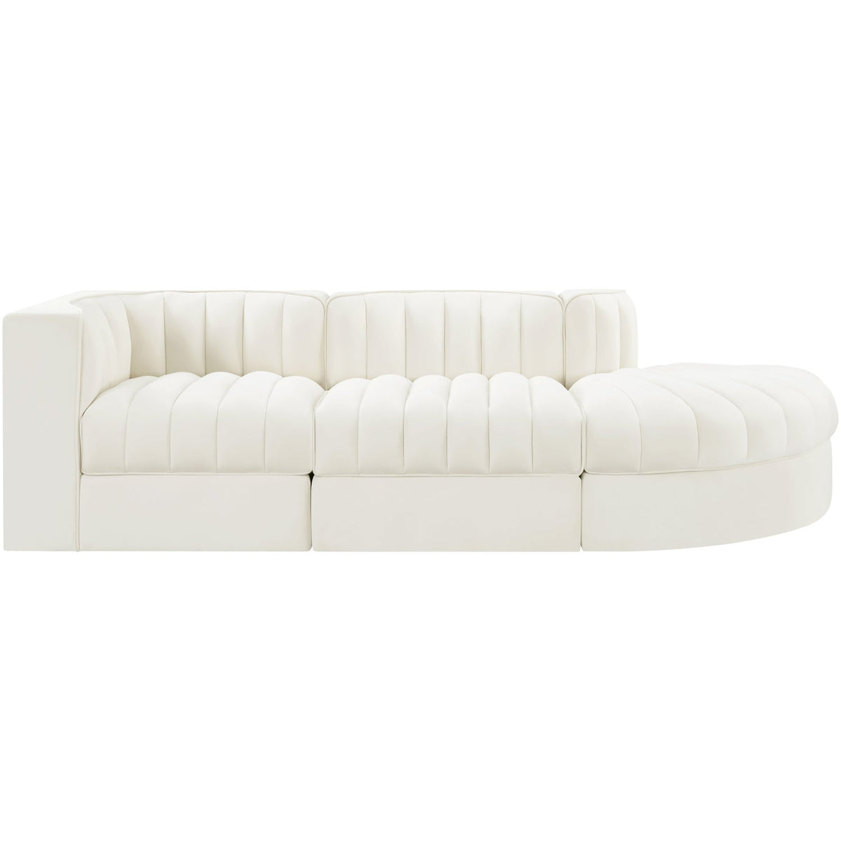 Rummi Cream Velvet Performance Fabric Upholstered 3 Piece Modular Sectional Sofa