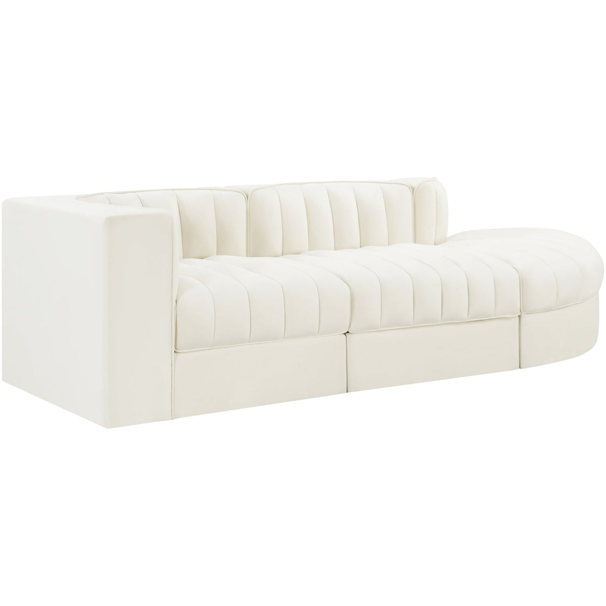 Rummi Cream Velvet Performance Fabric Upholstered 3 Piece Modular Sectional Sofa