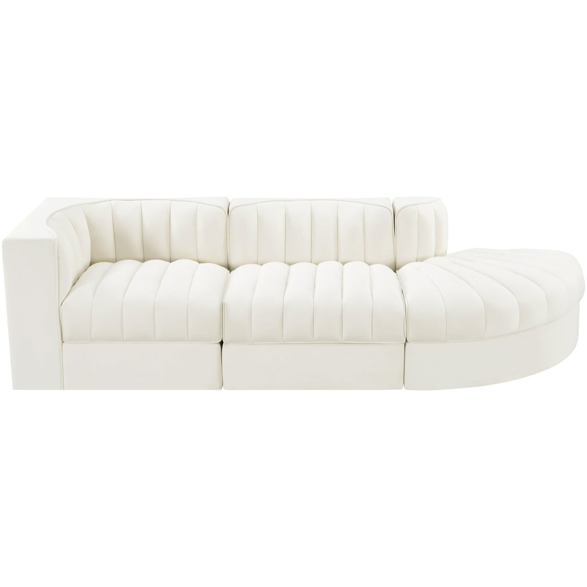 Rummi Cream Velvet Performance Fabric Upholstered 3 Piece Modular Sectional Sofa