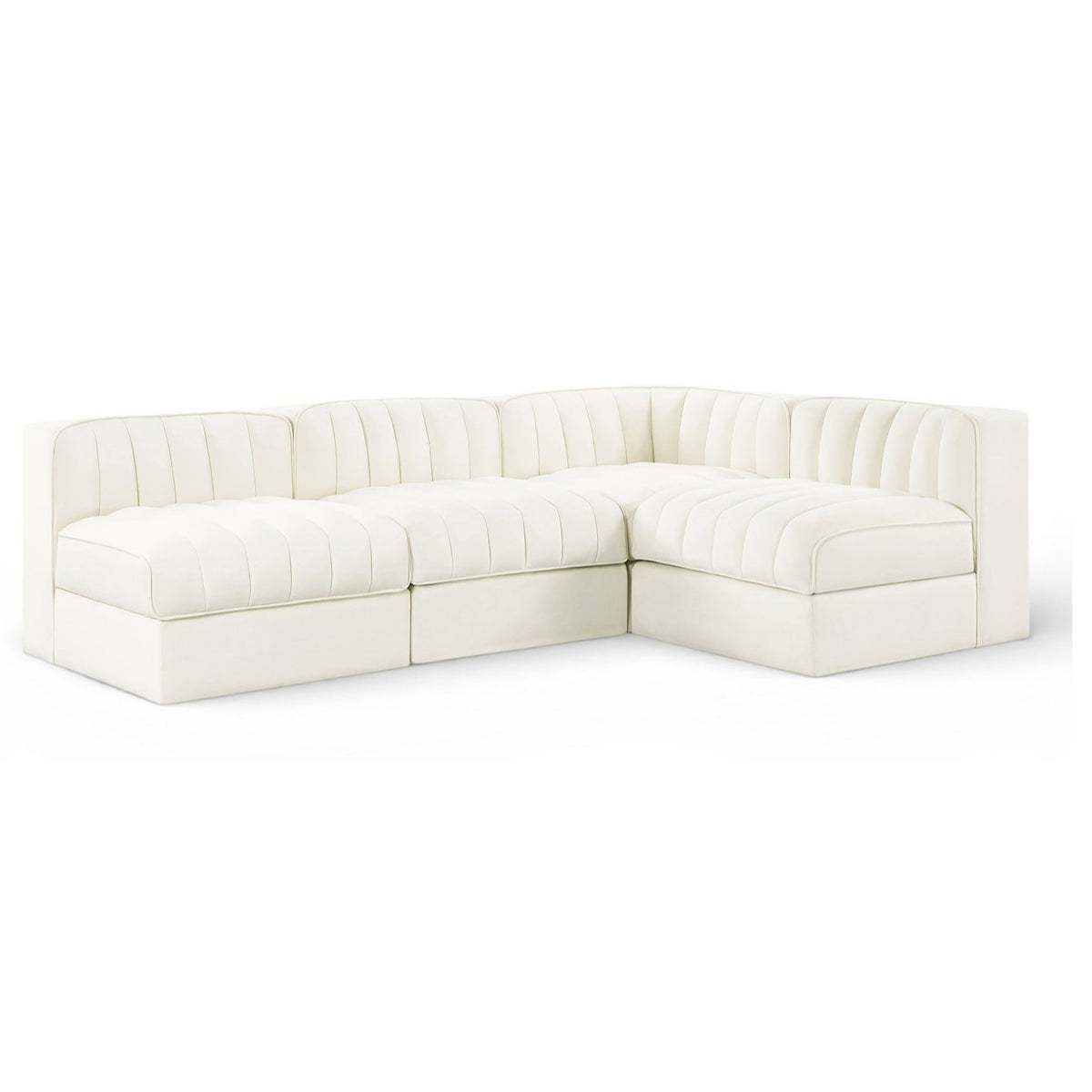 Rummi Cream Velvet Performance Fabric Upholstered 4pc. Modular Sectional in cream velvet, primary product view