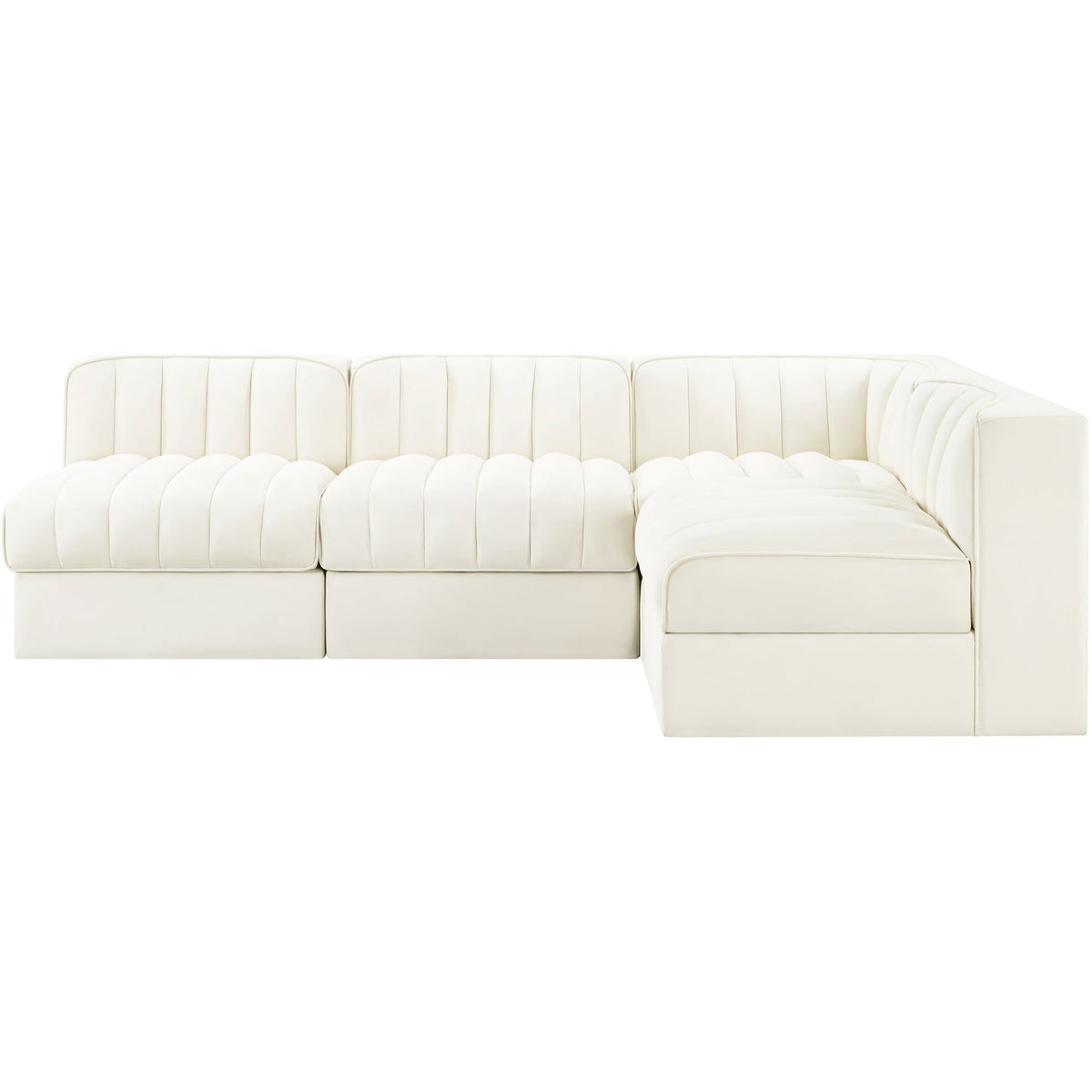 Rummi Cream Velvet Performance Fabric Upholstered 4 Piece Modular Sectional Sofa