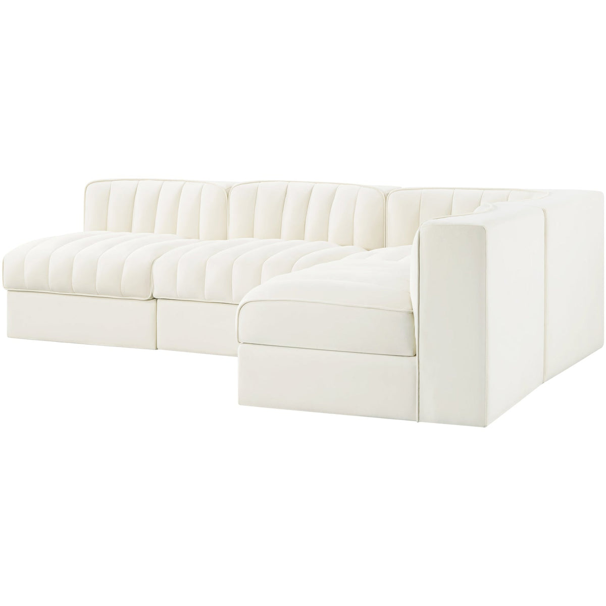 Rummi Cream Velvet Performance Fabric Upholstered 4 Piece Modular Sectional Sofa