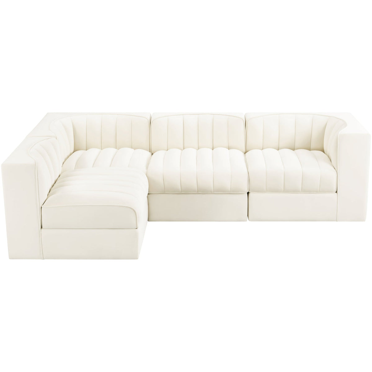 Rummi Cream Velvet Performance Fabric Upholstered 4 Piece Modular Sectional Sofa