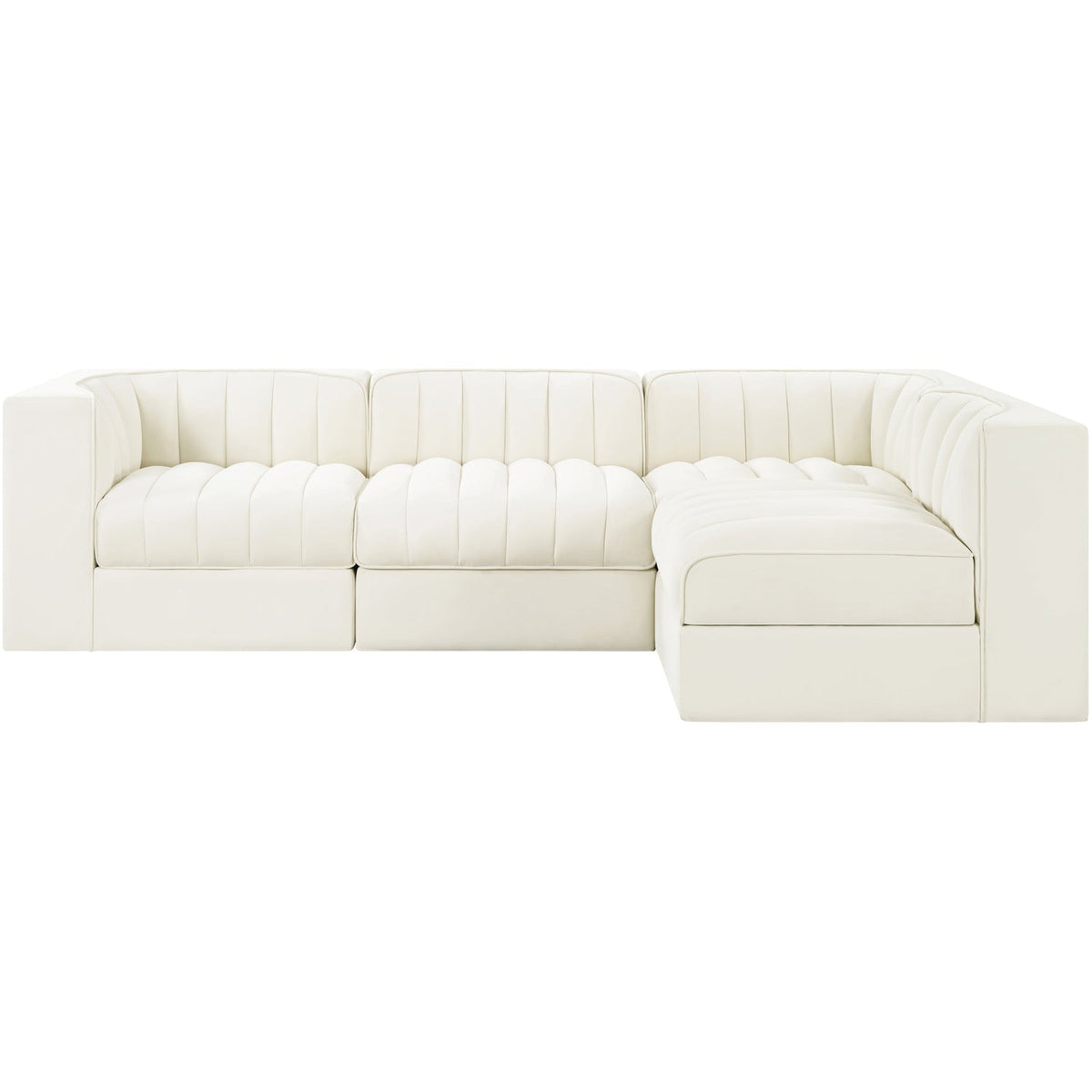 Rummi Cream Velvet Performance Fabric Upholstered 4 Piece Modular Sectional Sofa