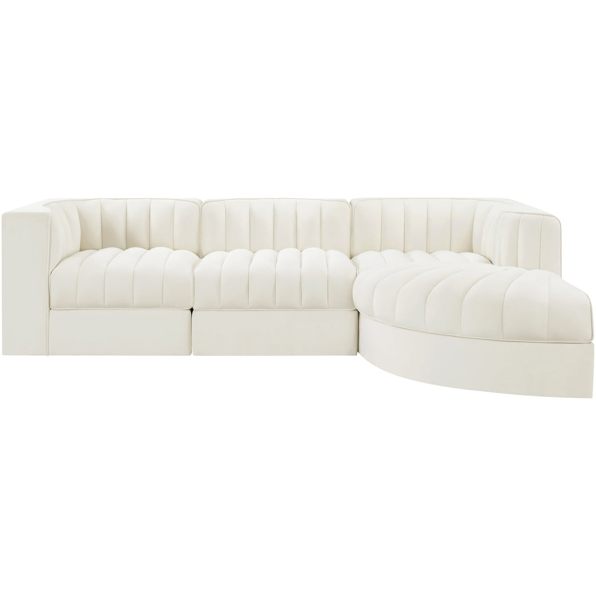 Rummi Cream Velvet Performance Fabric Upholstered 4 Piece Modular Sectional Sofa