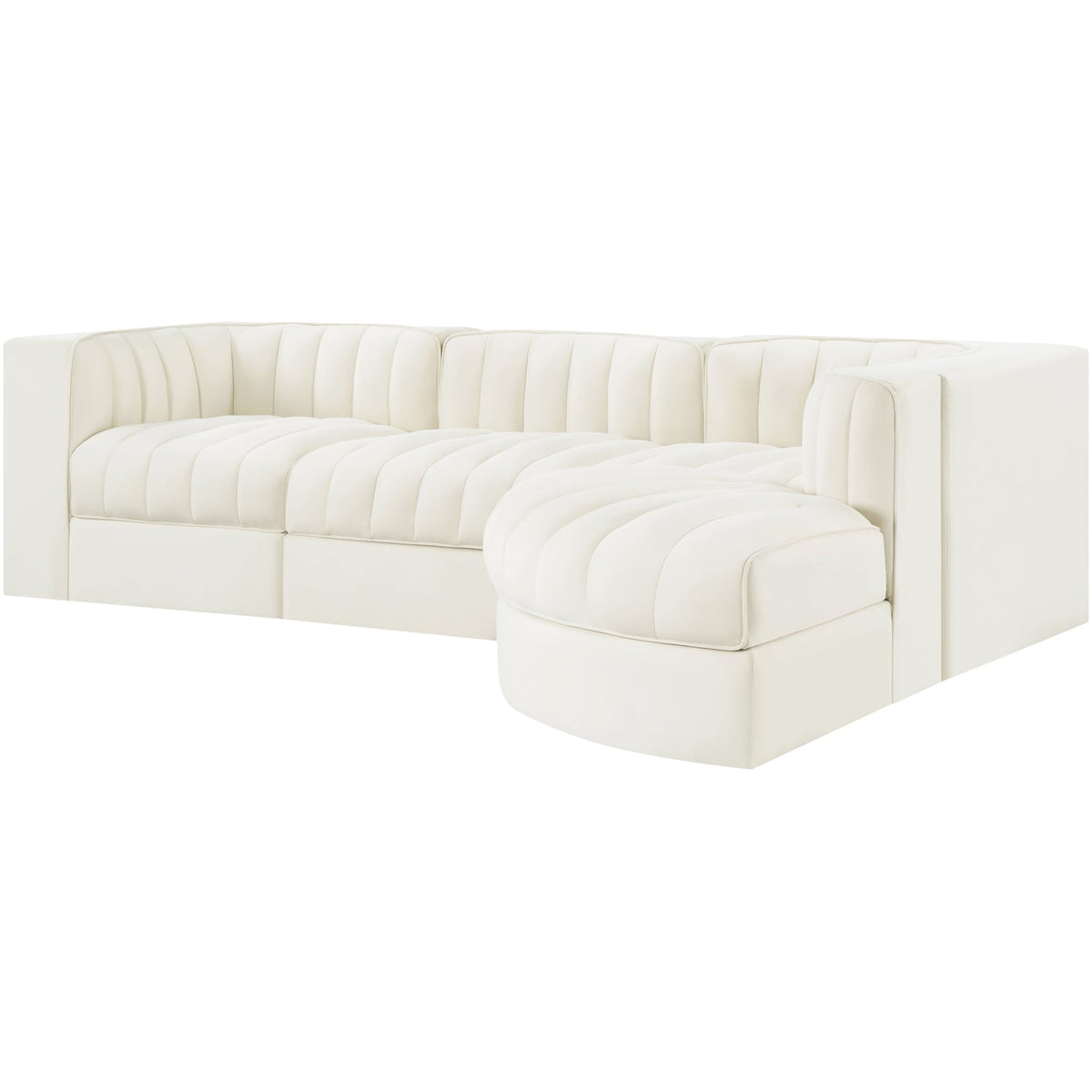 Rummi Cream Velvet Performance Fabric Upholstered 4 Piece Modular Sectional Sofa