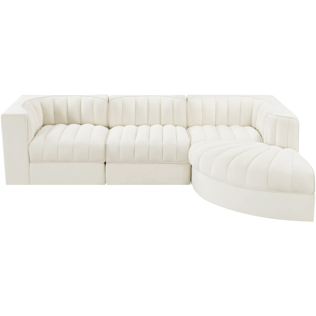 Rummi Cream Velvet Performance Fabric Upholstered 4 Piece Modular Sectional Sofa
