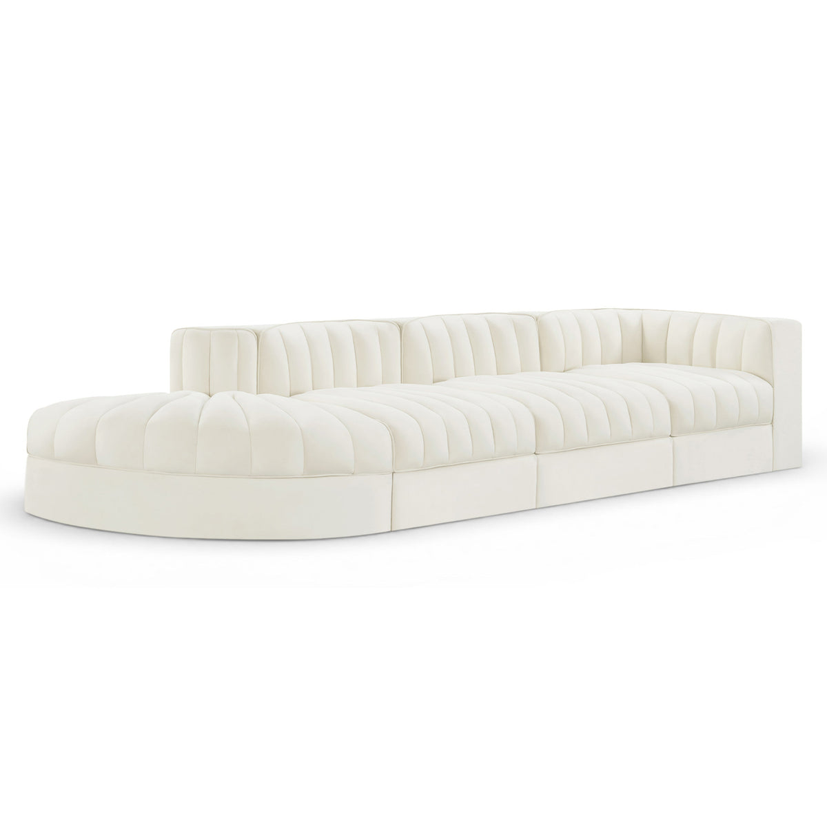 Rummi Cream Velvet Performance Fabric Upholstered 4pc. Modular Sectional in cream velvet, 141"W x 34"D, primary product view