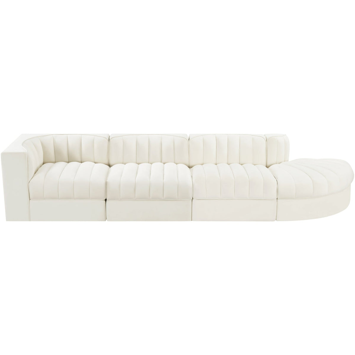 Rummi Cream Velvet Performance Fabric Upholstered 4 Piece Modular Sectional Sofa