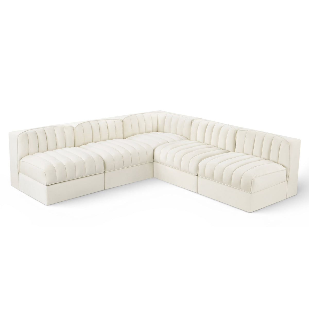Rummi Cream Velvet Performance Fabric Upholstered 5pc. Modular Sectional in cream velvet, primary product view