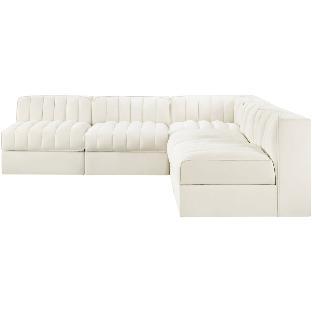 Rummi Cream Velvet Performance Fabric Upholstered 5 Piece Modular Sectional Sofa