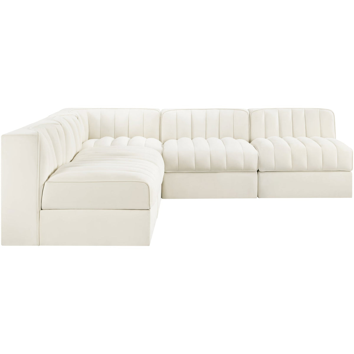 Rummi Cream Velvet Performance Fabric Upholstered 5 Piece Modular Sectional Sofa