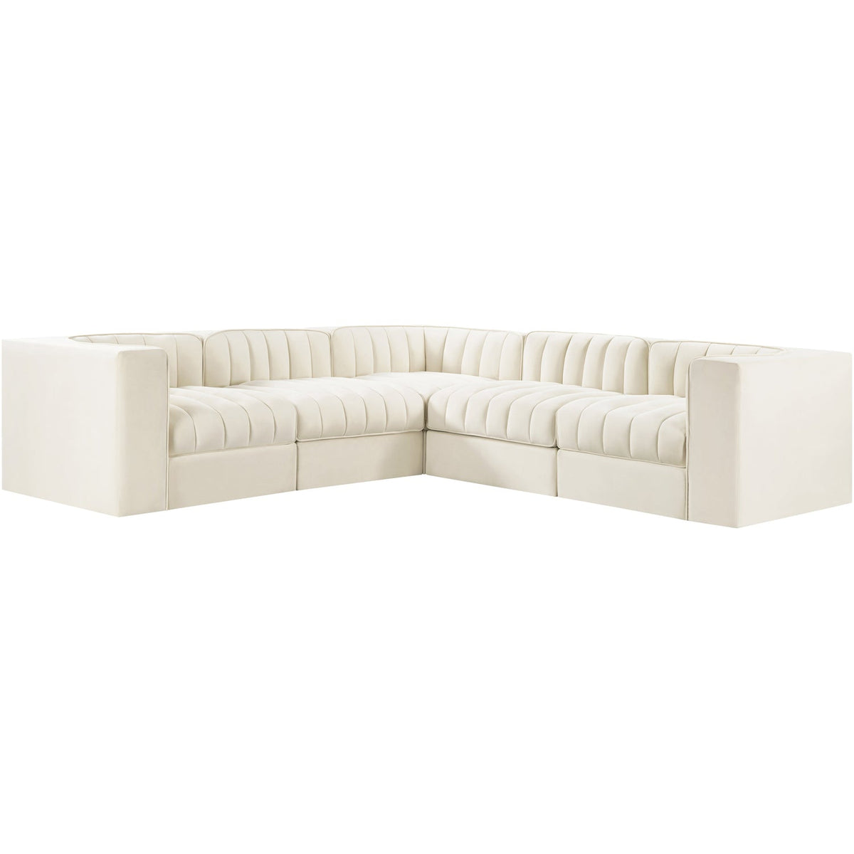 Rummi Cream Velvet Performance Fabric Upholstered 5 Piece Modular Sectional Sofa