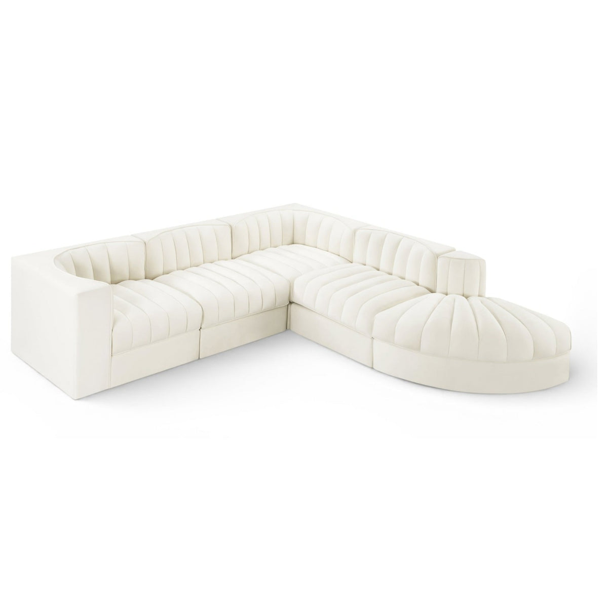 Rummi Cream Velvet Performance Fabric Upholstered 5pc. Modular Sectional in cream velvet, 97"W x 97"D, primary product view
