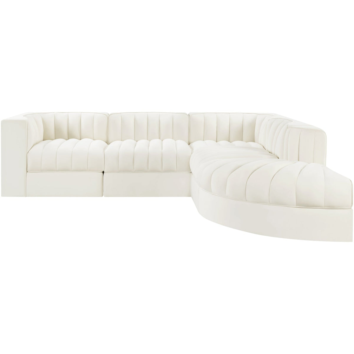 Rummi Cream Velvet Performance Fabric Upholstered 5 Piece Modular Sectional Sofa