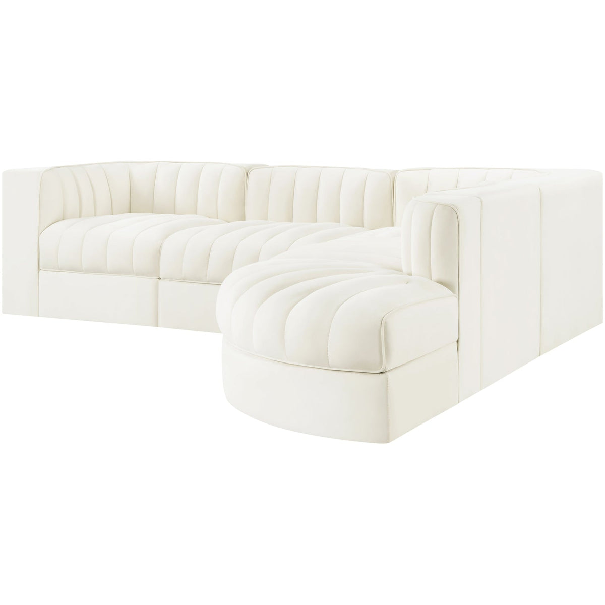 Rummi Cream Velvet Performance Fabric Upholstered 5 Piece Modular Sectional Sofa