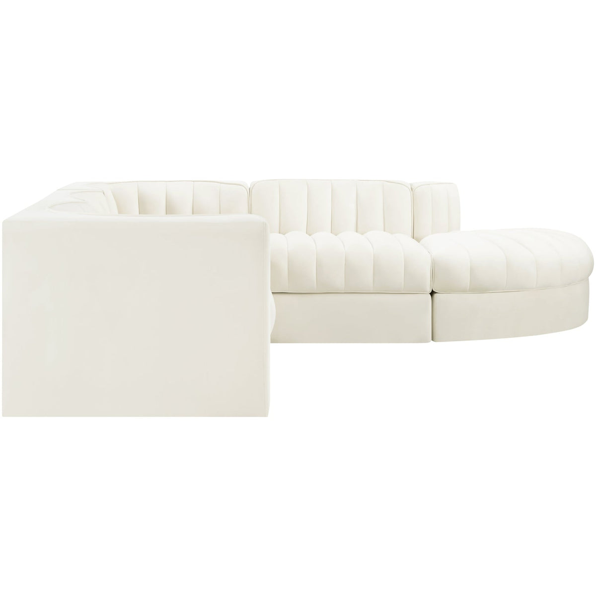Rummi Cream Velvet Performance Fabric Upholstered 5 Piece Modular Sectional Sofa