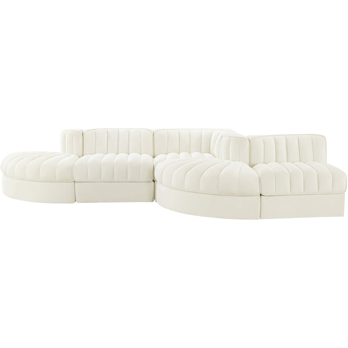 Rummi Cream Velvet Performance Fabric Upholstered 5 Piece Modular Sectional Sofa