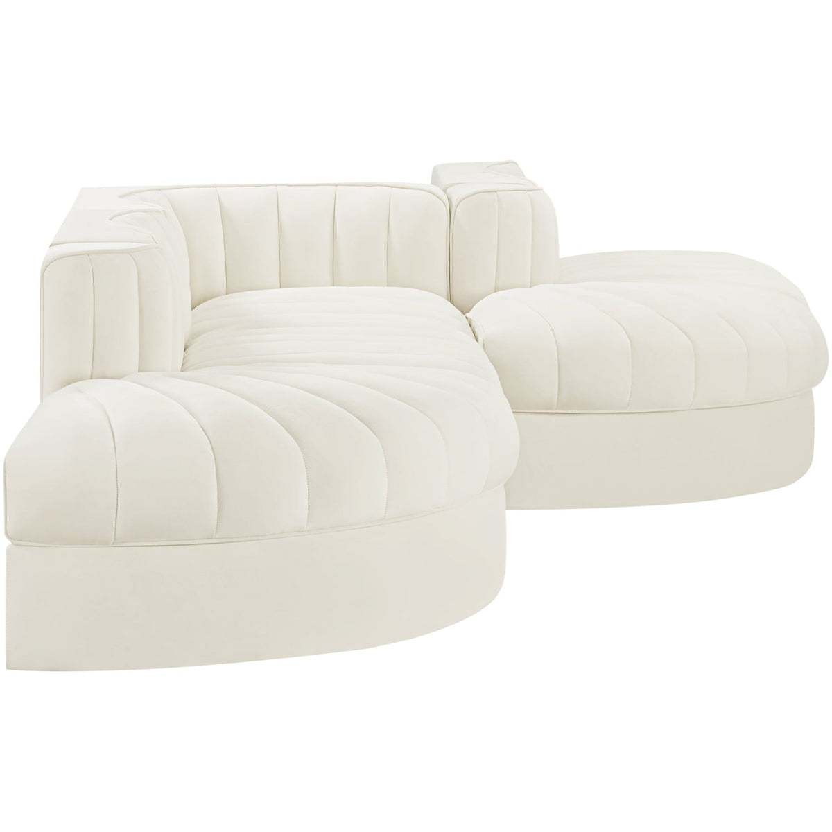 Rummi Cream Velvet Performance Fabric Upholstered 5 Piece Modular Sectional Sofa